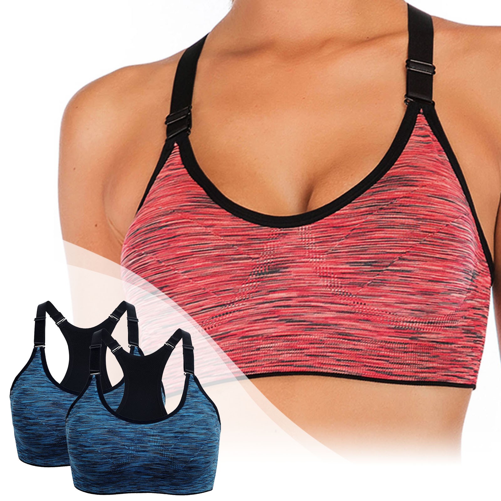 thumbnail image 2 of Pack de 2 sujetadores deportivos de alto impacto para mujer - Camiseta sin costuras para yoga y running con tirantes ajustables (tallas S-XL), 2 of 5